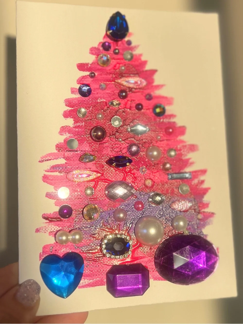 Handmade Textured Pink Christmas Tree Art – 5x7" (12.7x17.8 cm) Canvas Board - Picture 4 of 7